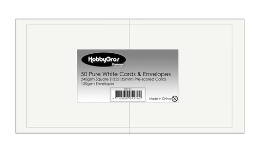 Kort og kuverter Pure white 50sæt 135x135mm Kort 240g Kuvert 120g